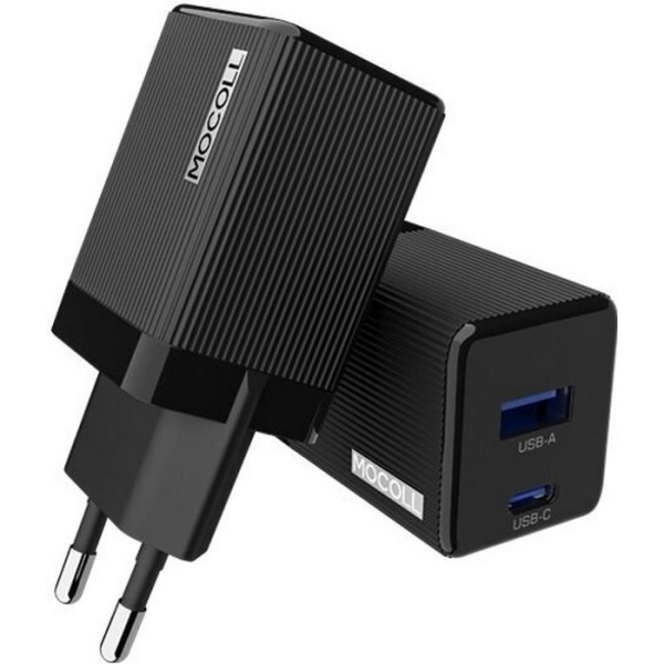 Купить Сетевое зарядное устройство Зарядное устройство MOCOLL 30W Fast Charge Type-C/Type-A Black